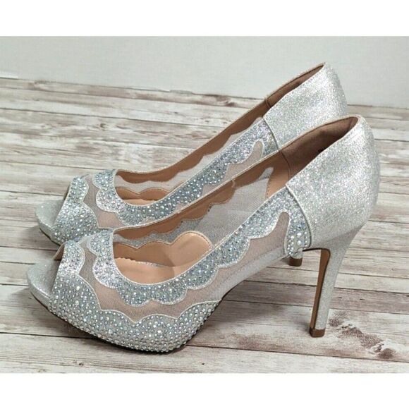 Dream Pairs Divine-01 Womens Sz 8.5 Silver Slip On Peep Toe Stiletto Pump Heels - Picture 4 of 10